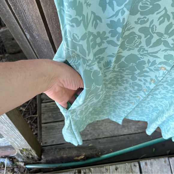 Eddie Bauer Rayon Floral Full Button Down Shirt Dress in Seafoam Sz L - Picture 6 of 13